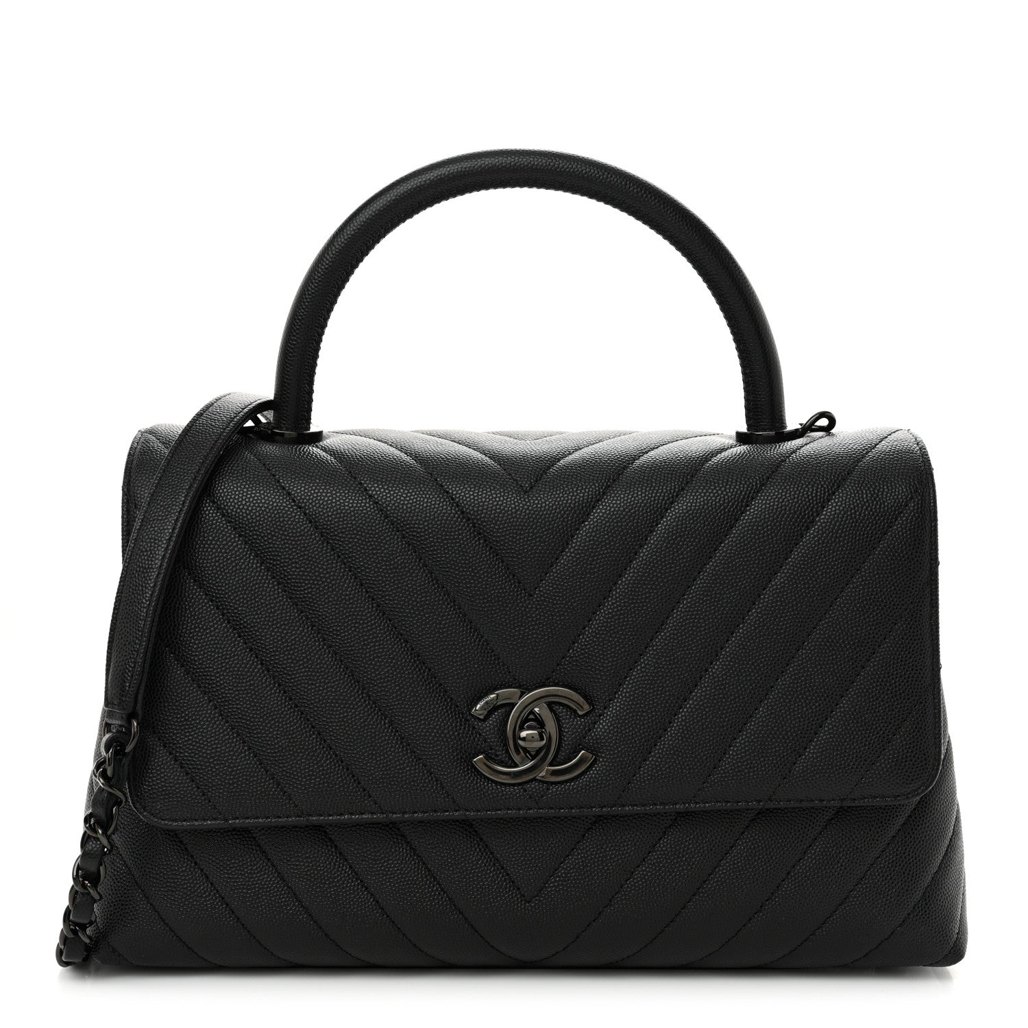 Caviar Chevron Quilted Small Coco Handle Flap So Black
