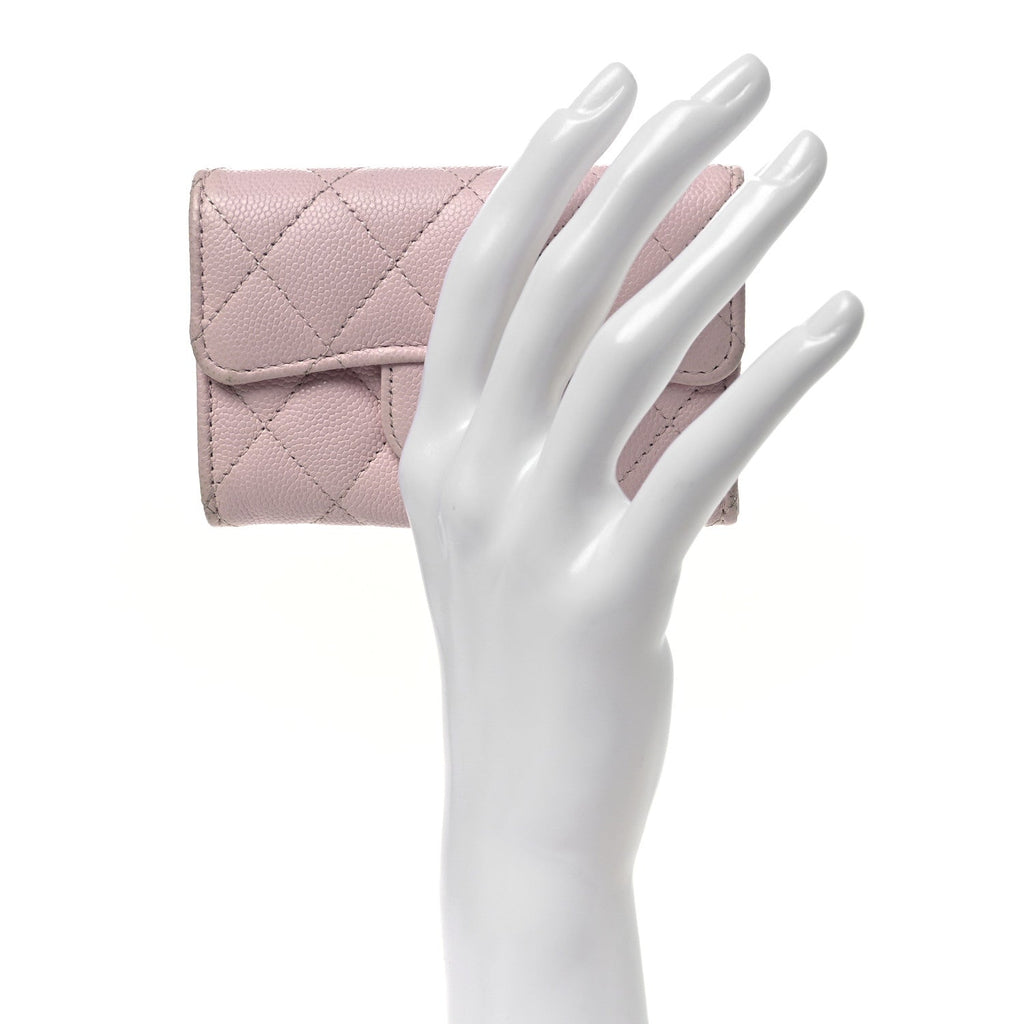 Caviar Quilted Flap Card Holder Wallet Light Pink
