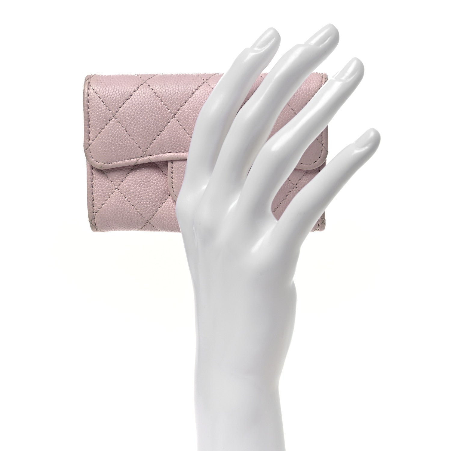 Caviar Quilted Flap Card Holder Wallet Light Pink