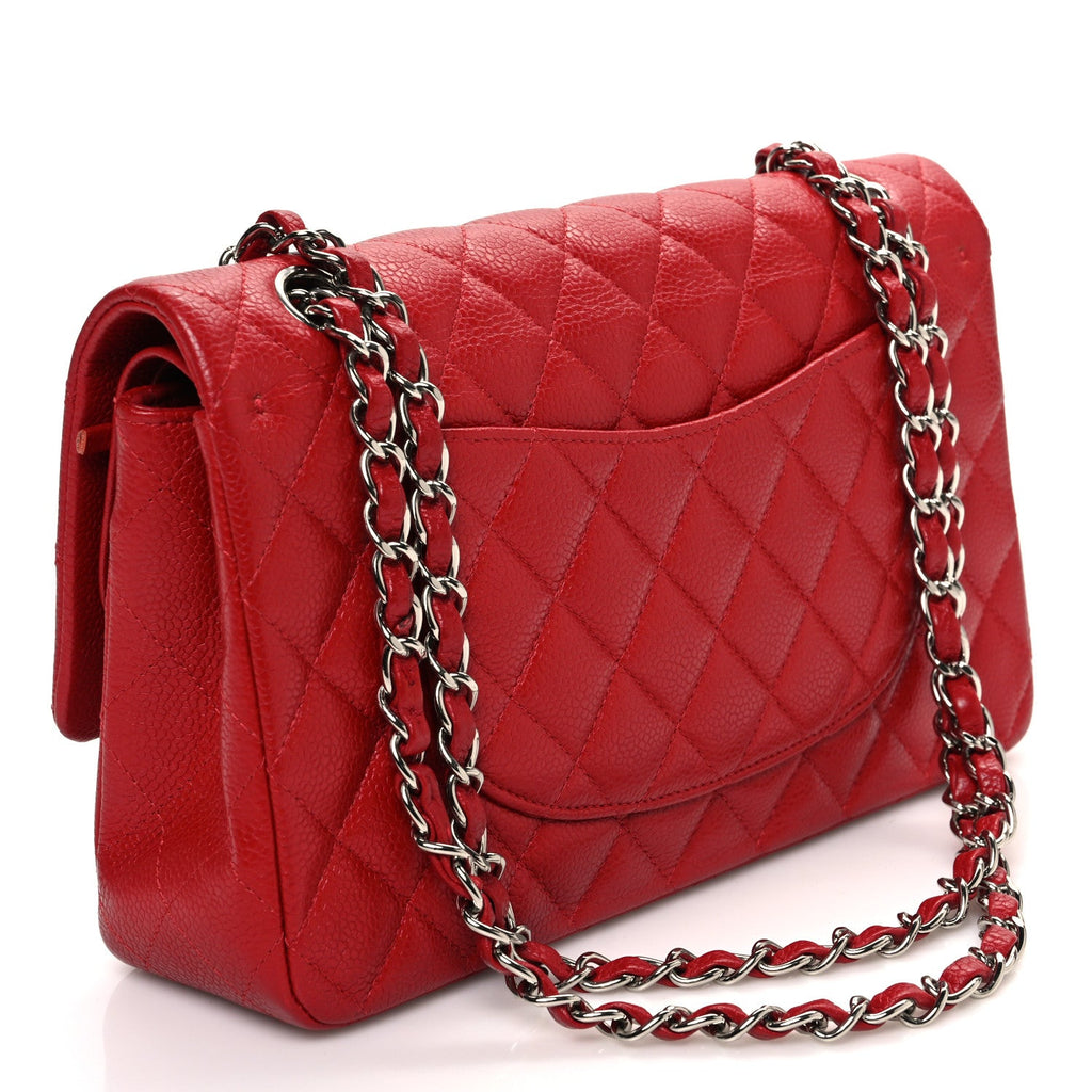 Caviar Quilted Medium Double Flap Red