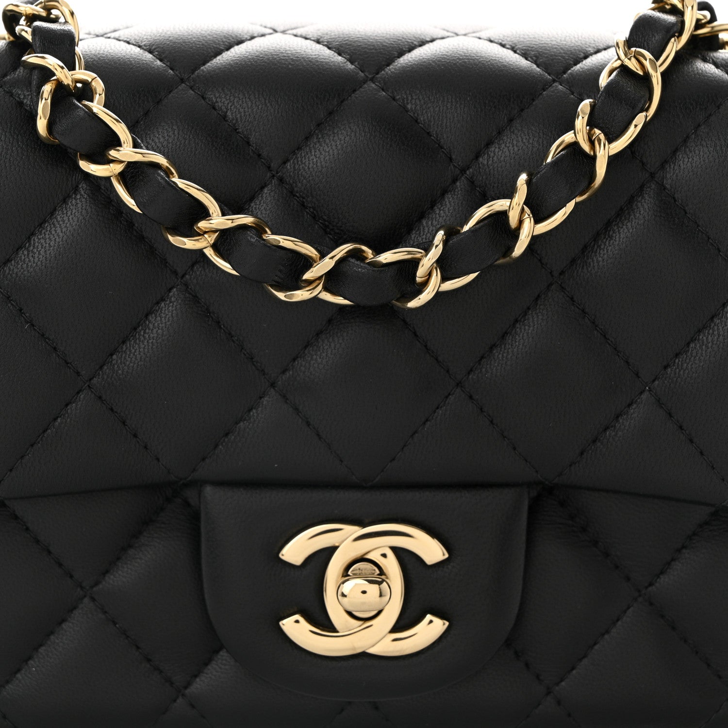Lambskin Quilted Mini Square Flap Black