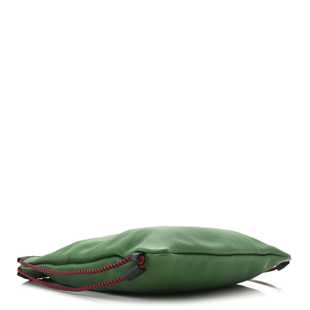 Grained Calfskin Logo Drawstring Backpack Green