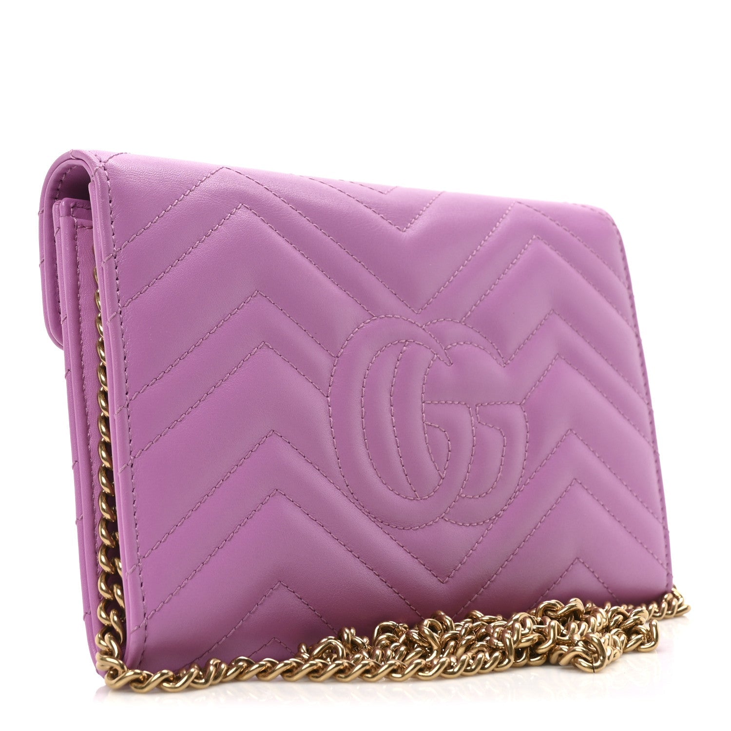 Calfskin Matelasse Mini GG Marmont Chain Wallet Candy Mousse