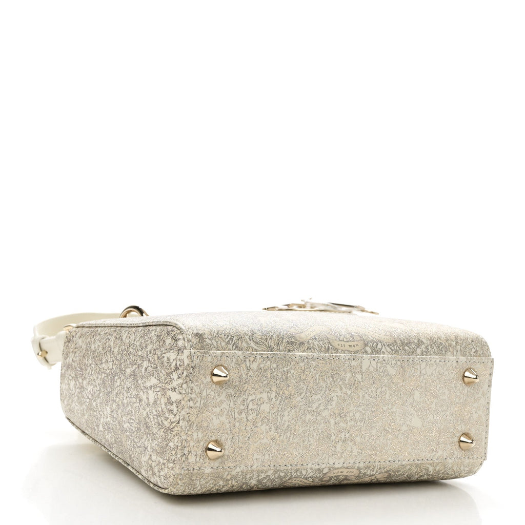 Calfskin Around The World Printed Small My ABCDior Lady Dior White Gold