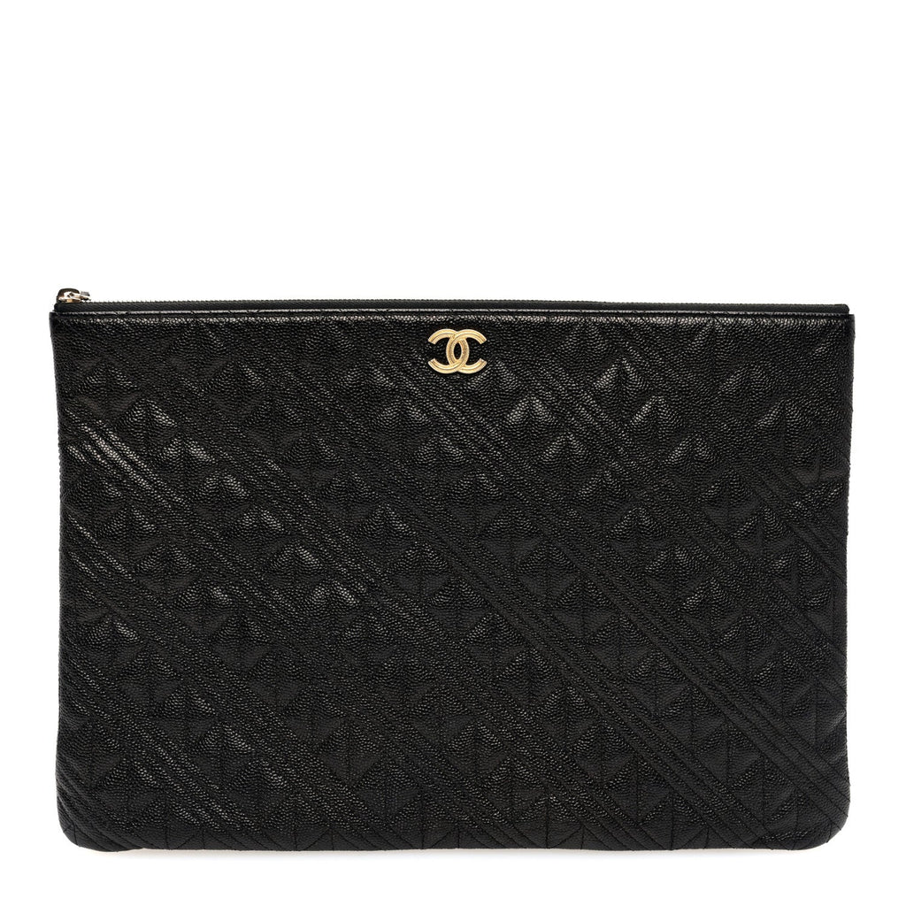 Caviar Geometric Quilted Cosmetic Case Black