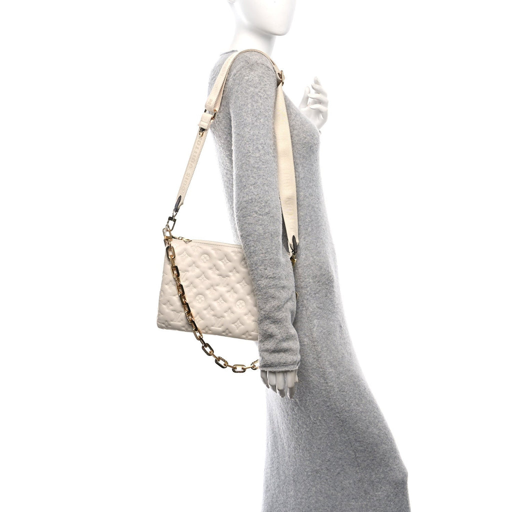 Lambskin Embossed Monogram Coussin PM Cream