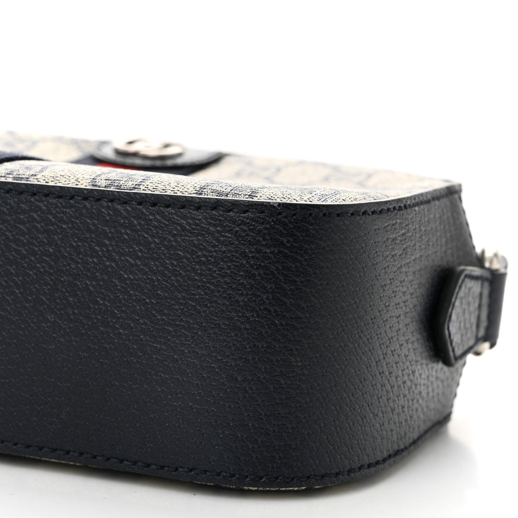 GG Supreme Monogram Textured Dollar Calfskin Web Small Ophidia Camera Bag Beige Blue