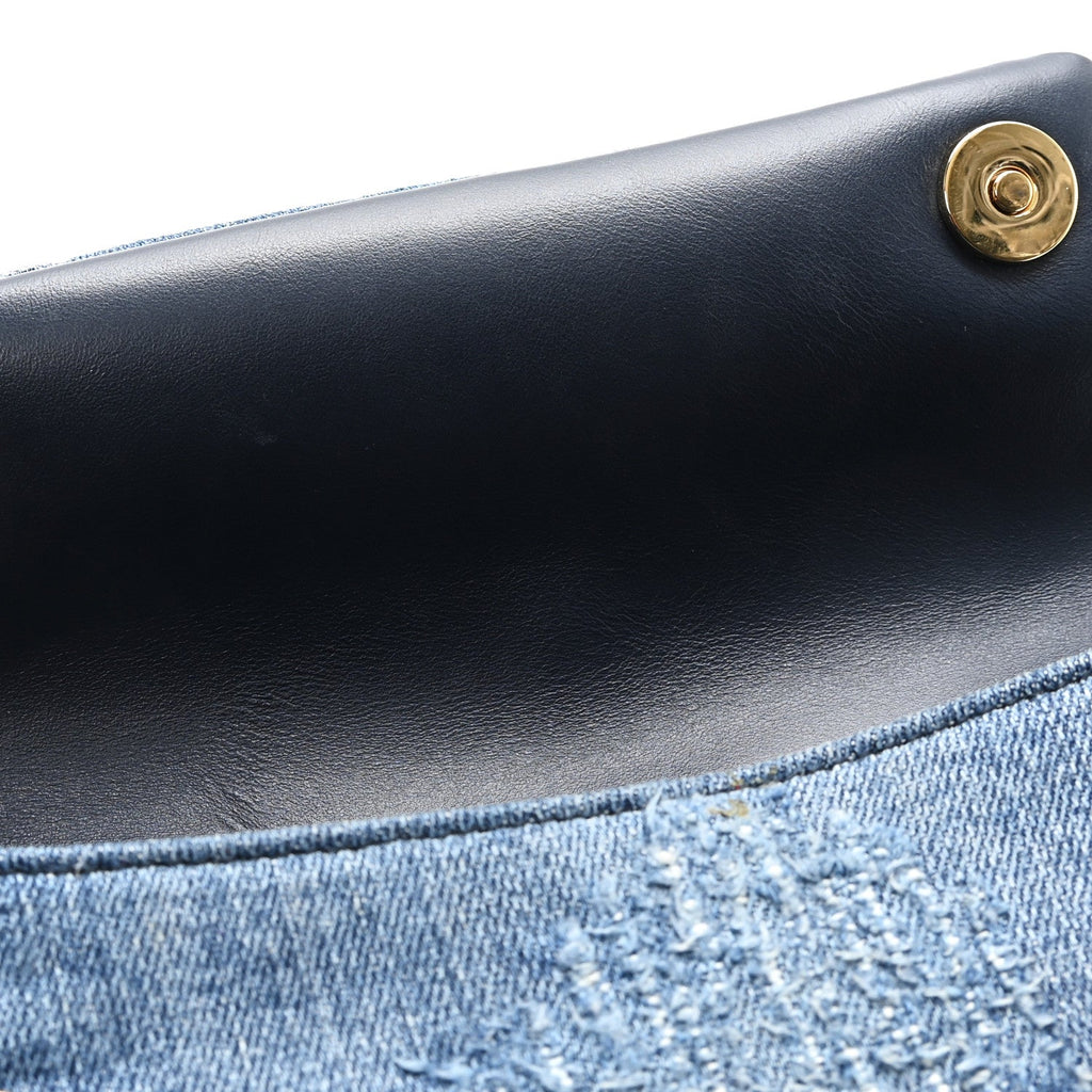 Calfskin Denim Patchwork Mini Miss Sicily Satchel Blue