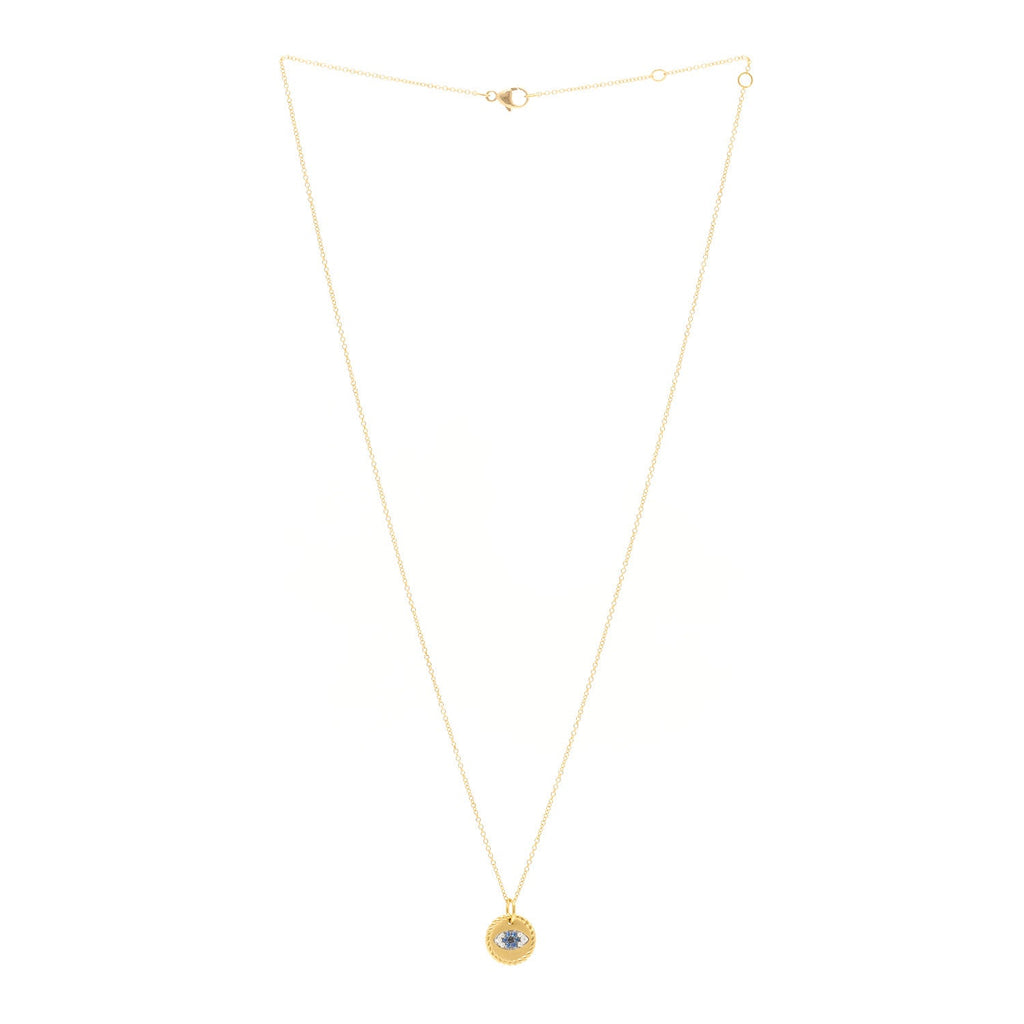 18K Yellow Gold Blue Sapphire Diamond Evil Eye Necklace