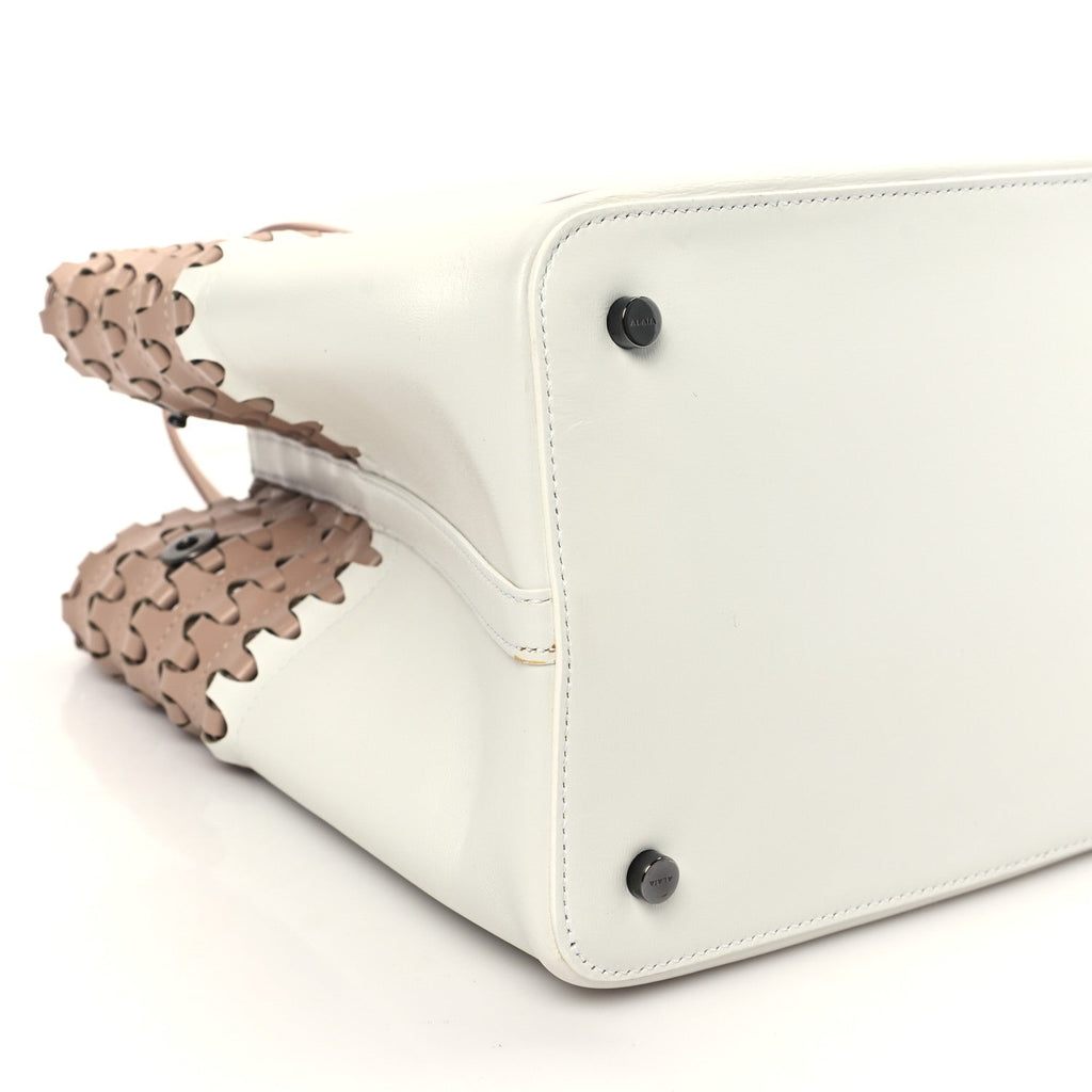 Calfskin Laser Cut Tote Nude White