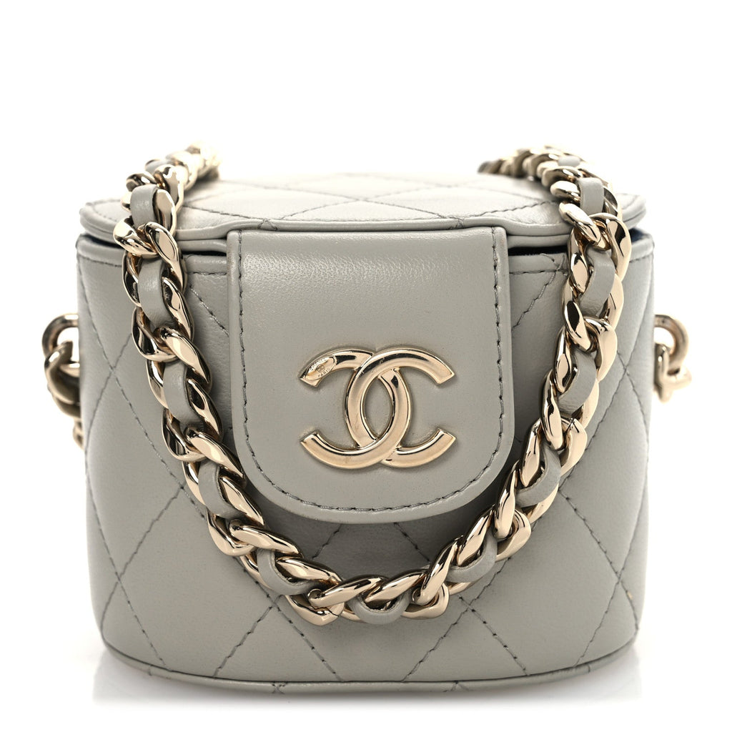 Lambskin Quilted Mini Vanity Case With Chain Grey