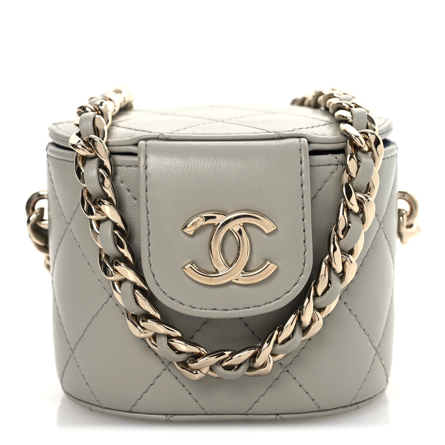 Lambskin Quilted Mini Vanity Case With Chain Grey