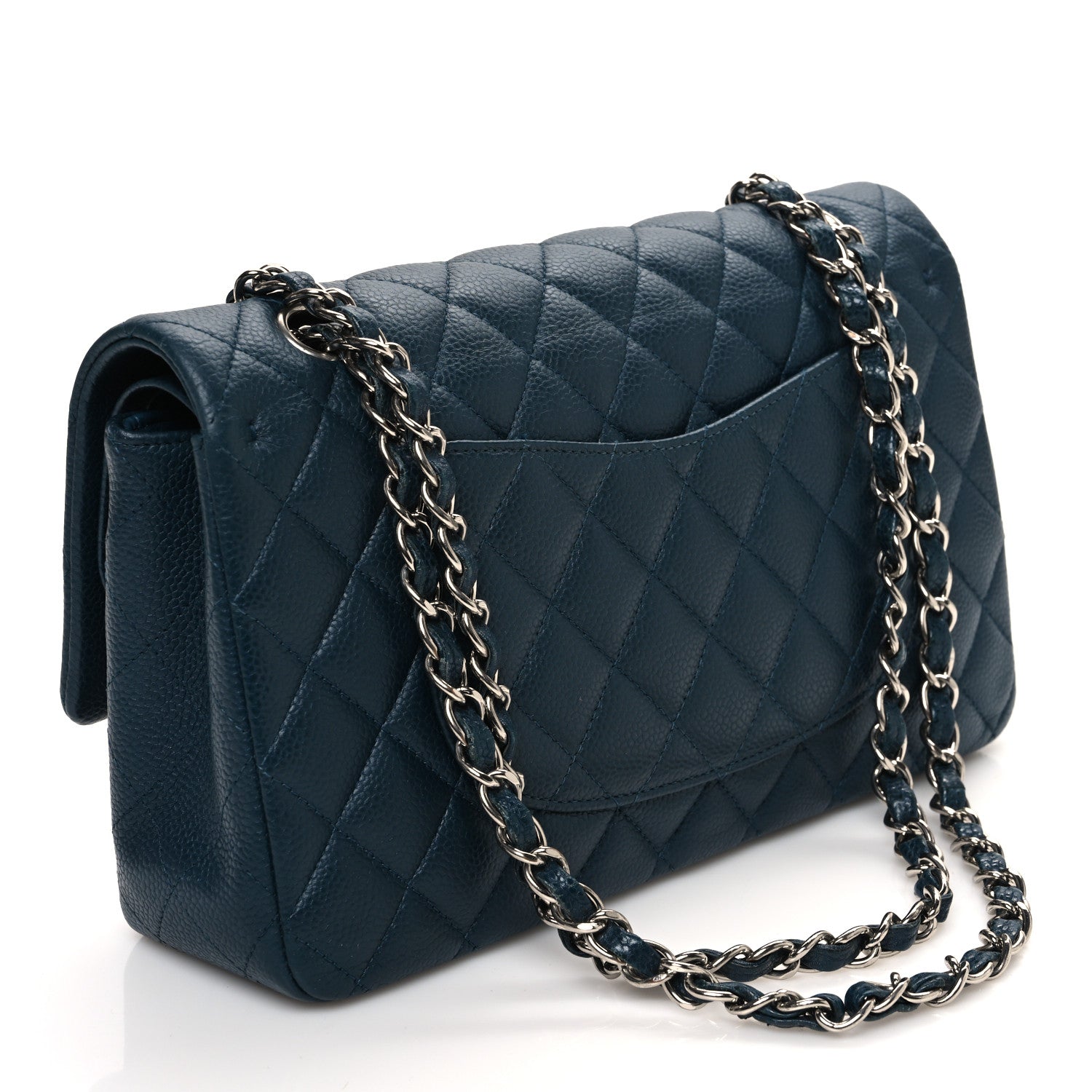 Caviar Quilted Medium Double Flap Dark Blue