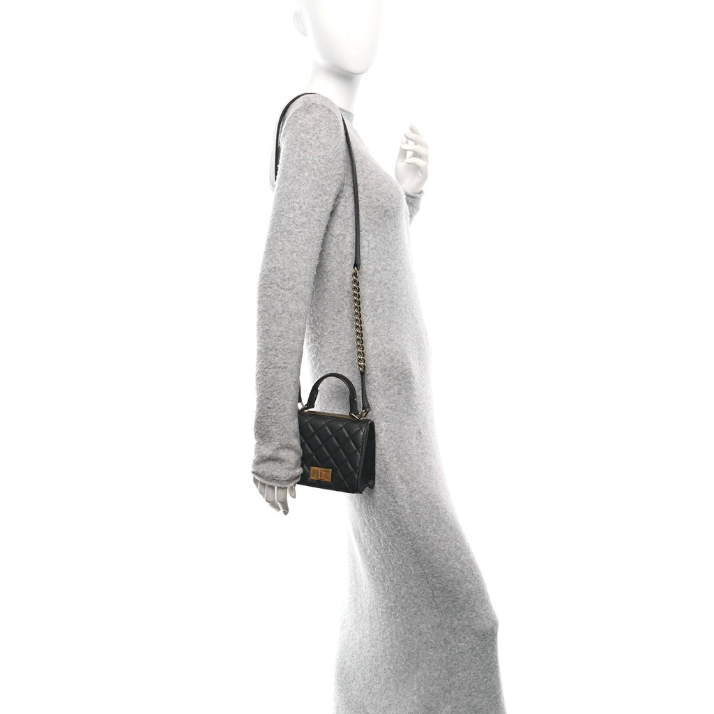 Goatskin Quilted Small Rita Top Handle Flap Black