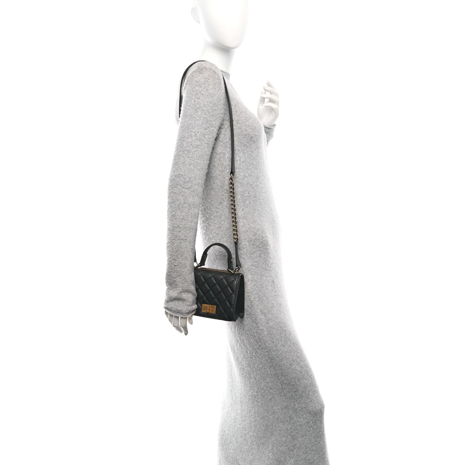 Goatskin Quilted Small Rita Top Handle Flap Black