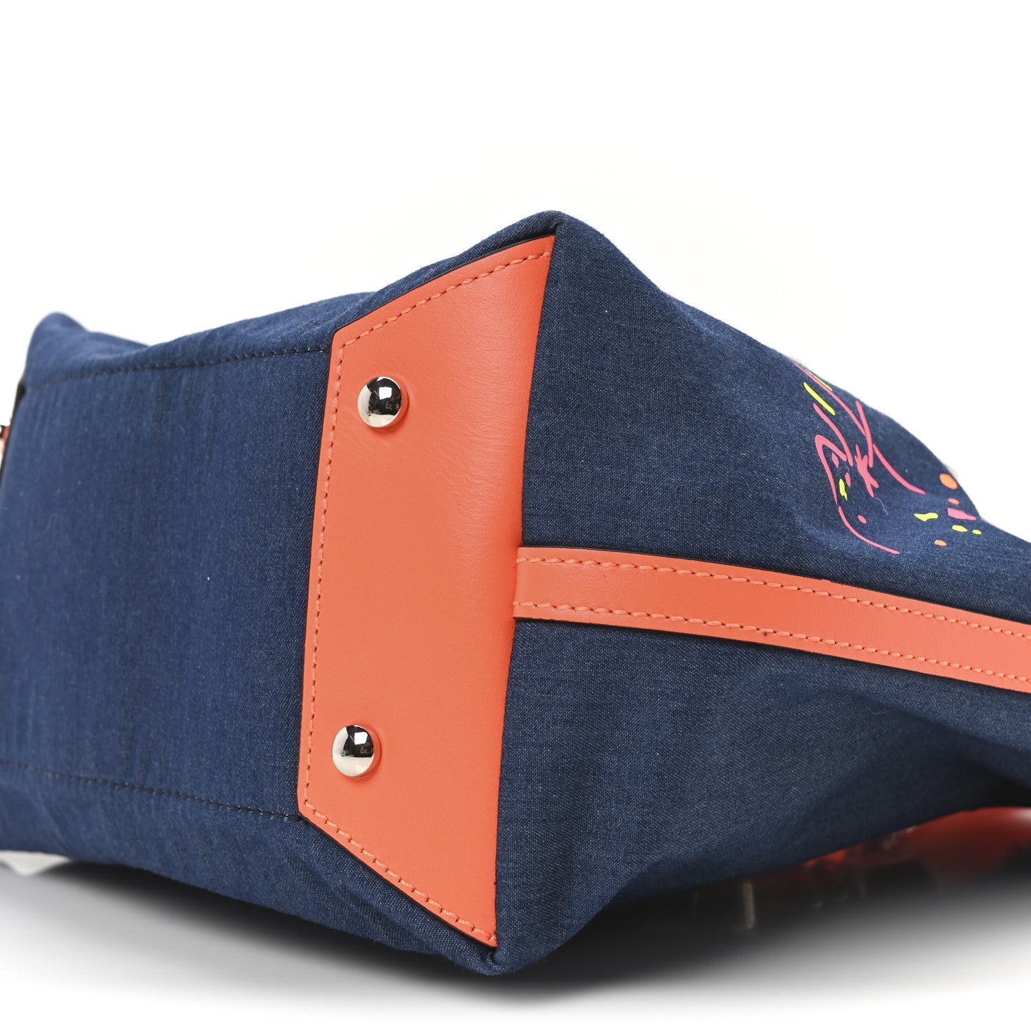 Denim Printed Mini Frangibus Tote Blue Multicolor