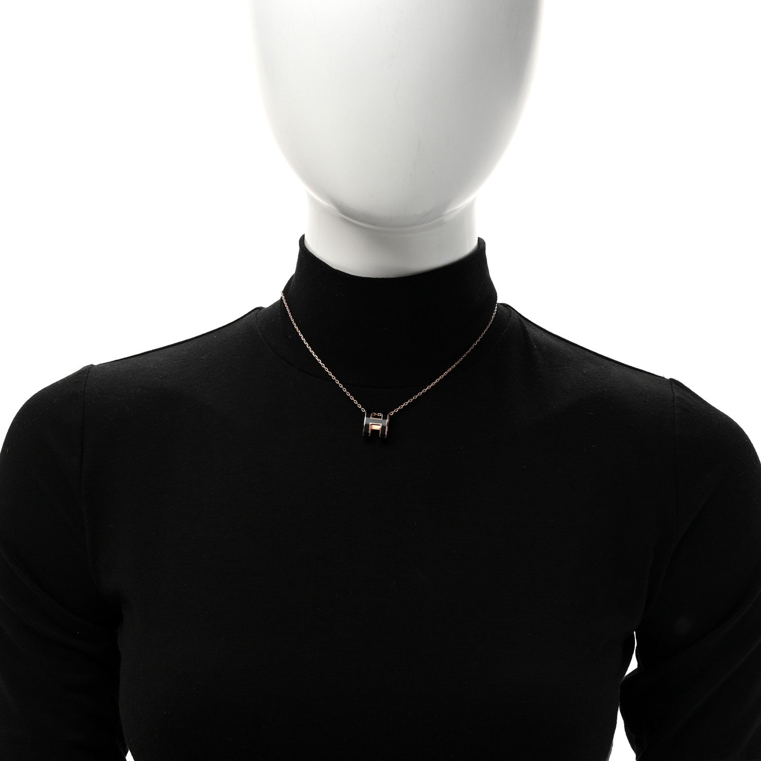 Lacquered Rose Gold Pop H Pendant Necklace Black