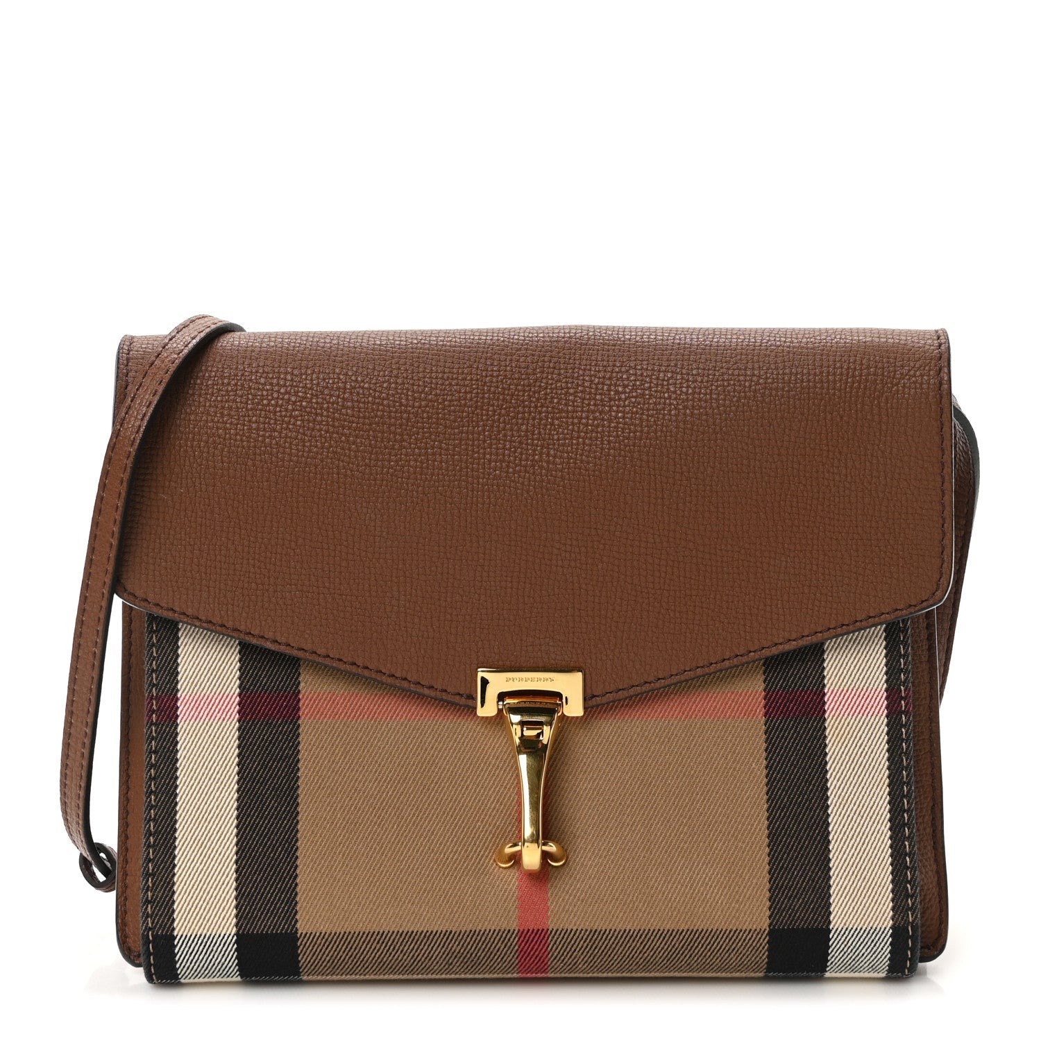 Derby Calfskin House Check Small Macken Crossbody Bag Tan