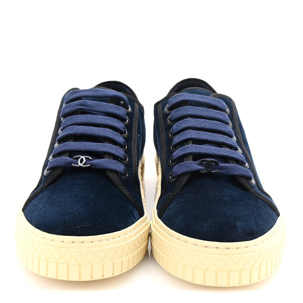 Crepe Suede Lace Up Sneakers 35.5 Navy