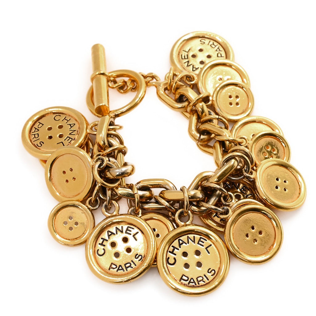 Metal Paris Button Charms Toggle Bracelet Gold