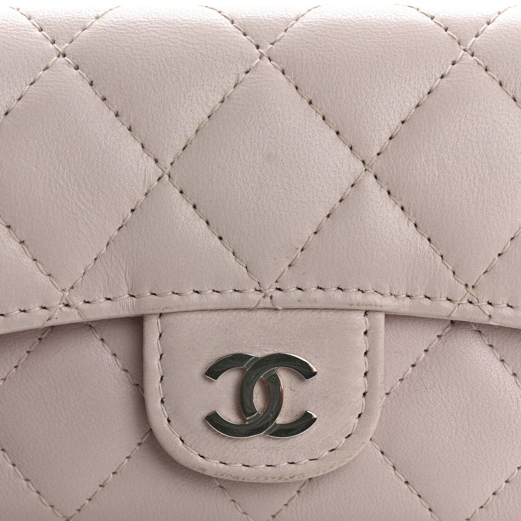 Lambskin Quilted Flap Card Holder Light Pink