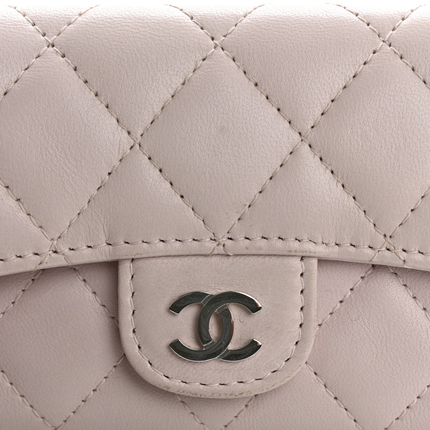 Lambskin Quilted Flap Card Holder Light Pink