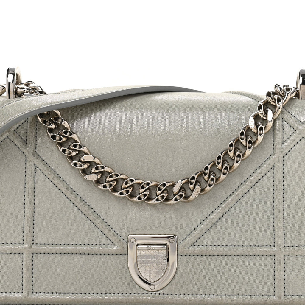 Metallic Calfskin Small Diorama Flap Bag Silver