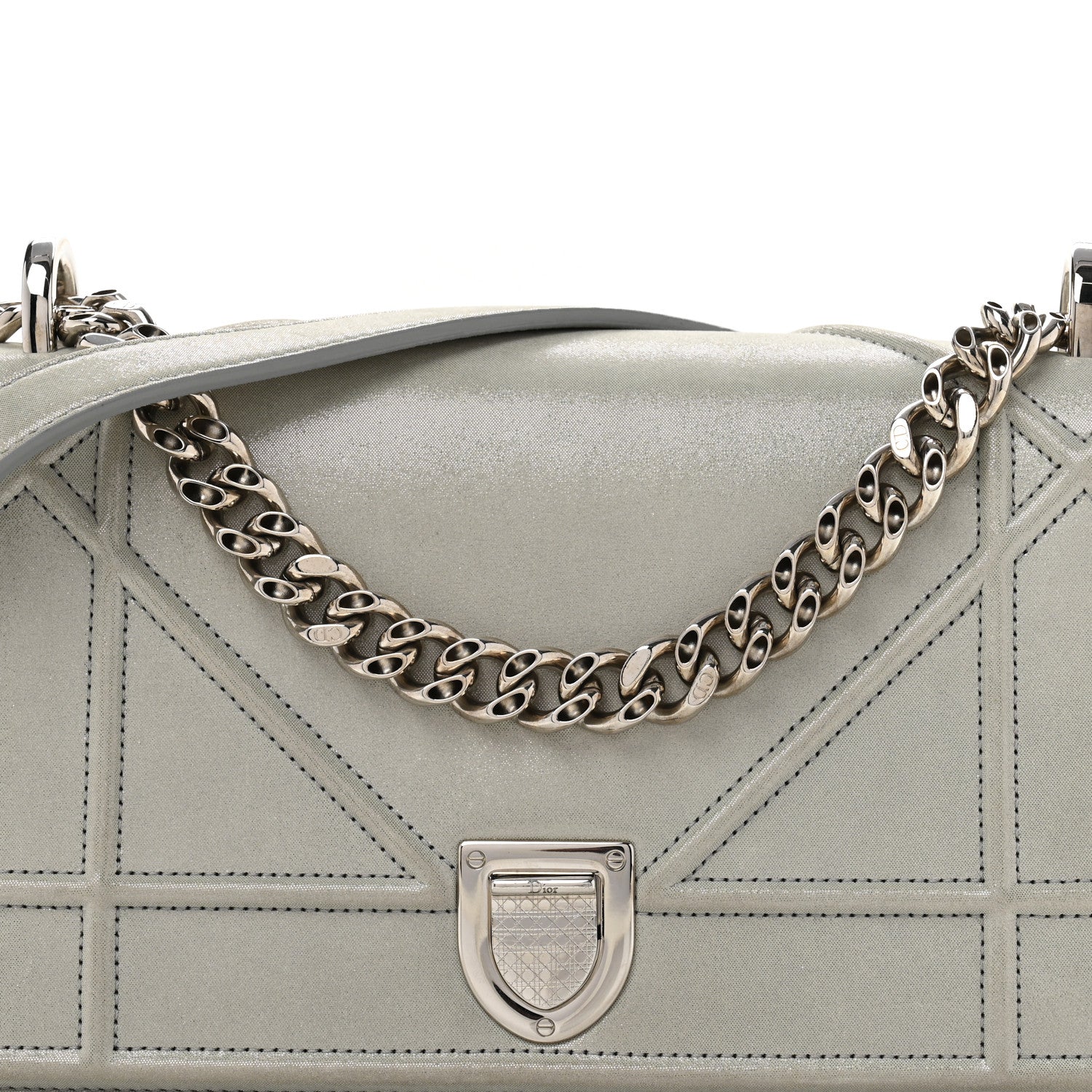Metallic Calfskin Small Diorama Flap Bag Silver