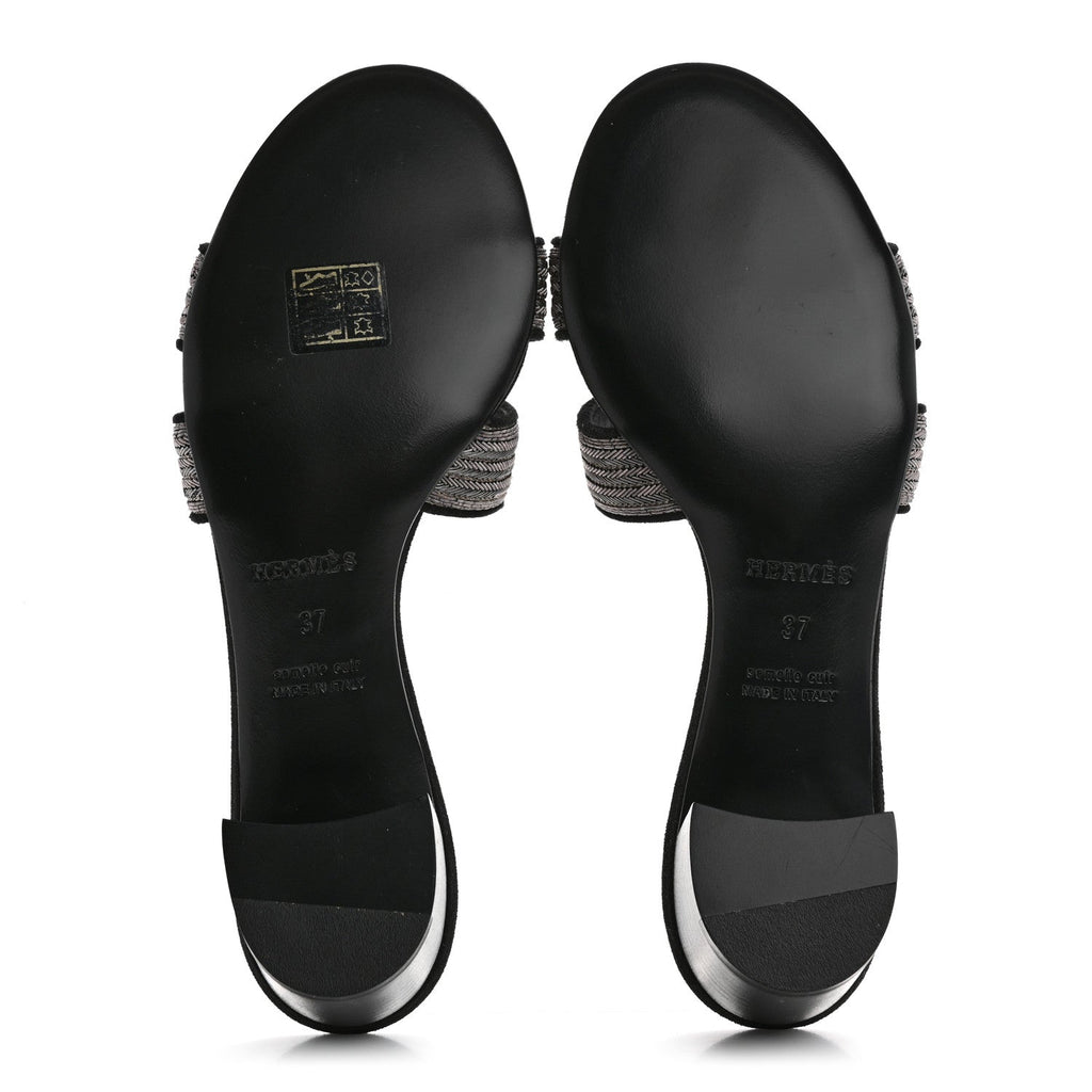 Chevre Velours Dabka Embroidered Oasis Sandals 37 Black