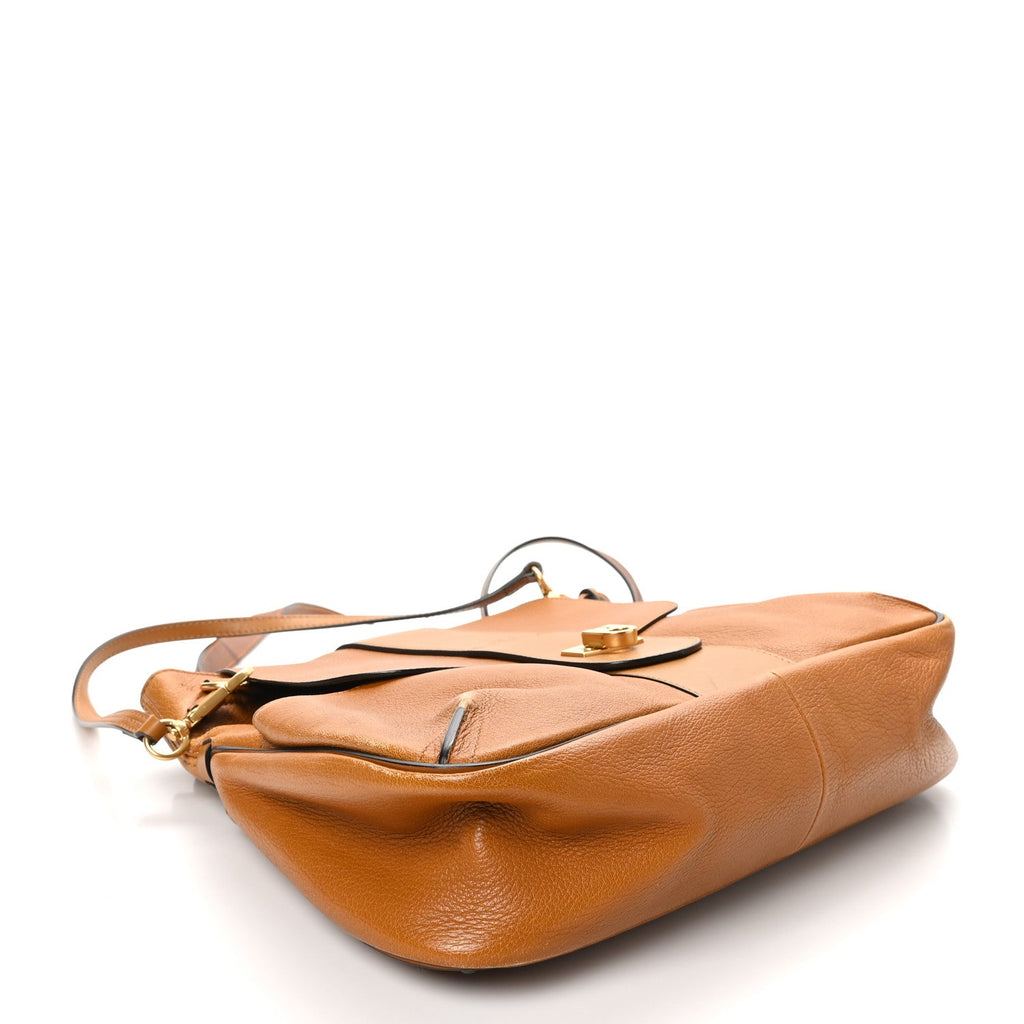 Grained Lambskin Medium Lexa Shoulder Bag Mustard Brown