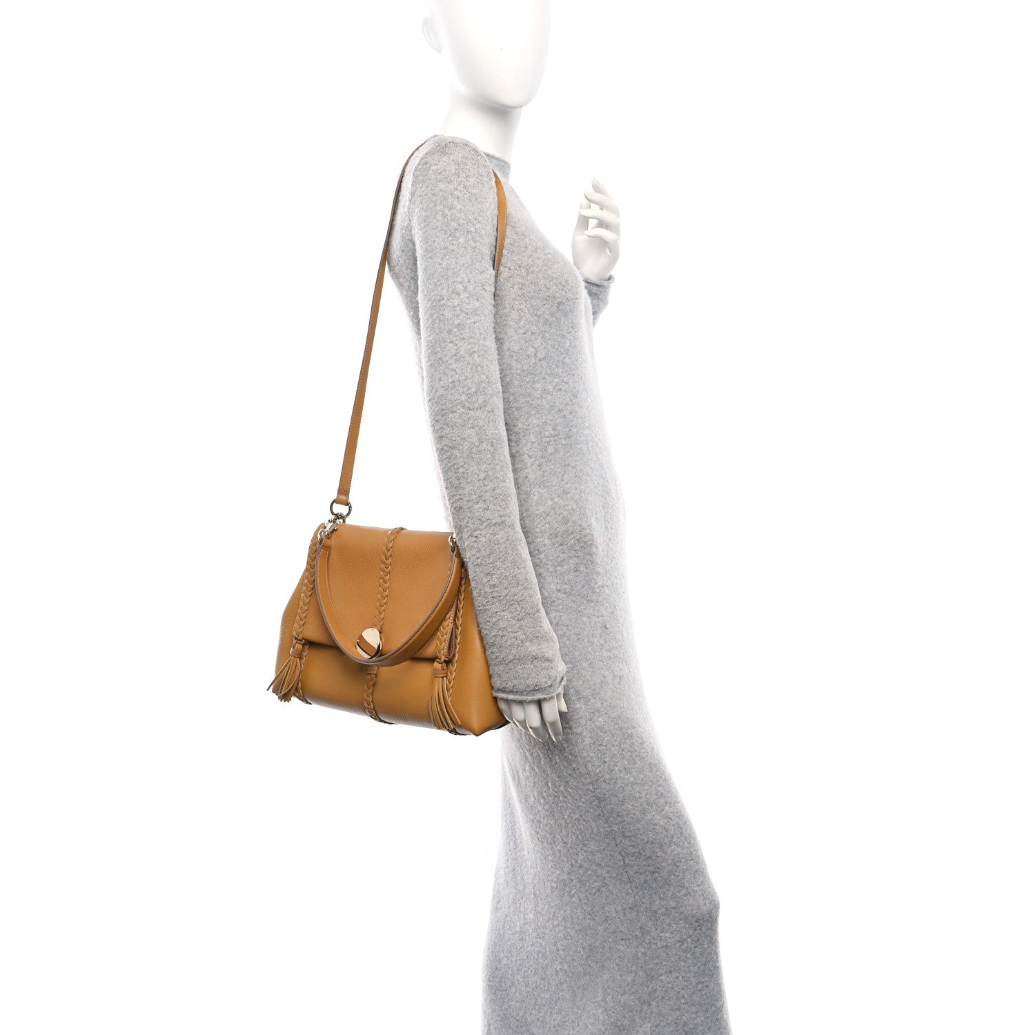 Grained Calfskin Medium Penelope Shoulder Bag Dusty Gold