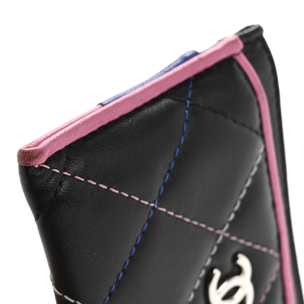 Lambskin Quilted Chanel Card Holder Black Pink Light Blue