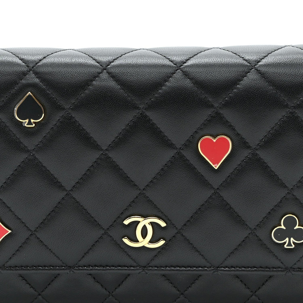 Lambskin Quilted Enamel Coco Casino Wallet On Chain WOC Black