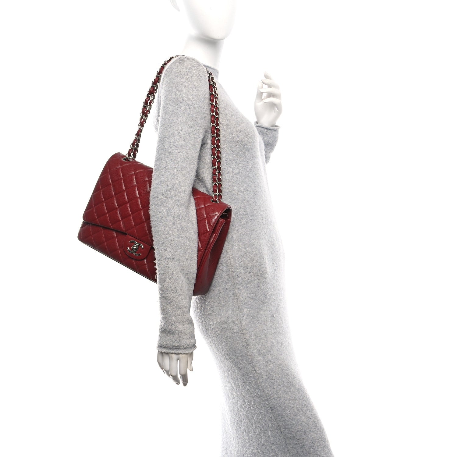 Caviar Quilted Maxi Double Flap Dark Red