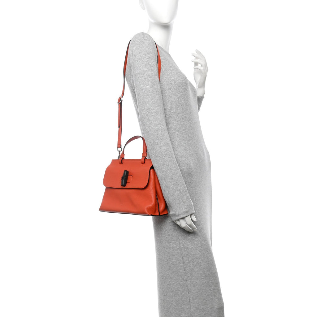 Cellarius Calfskin Small Bamboo Daily Top Handle Bag New Dark Orange