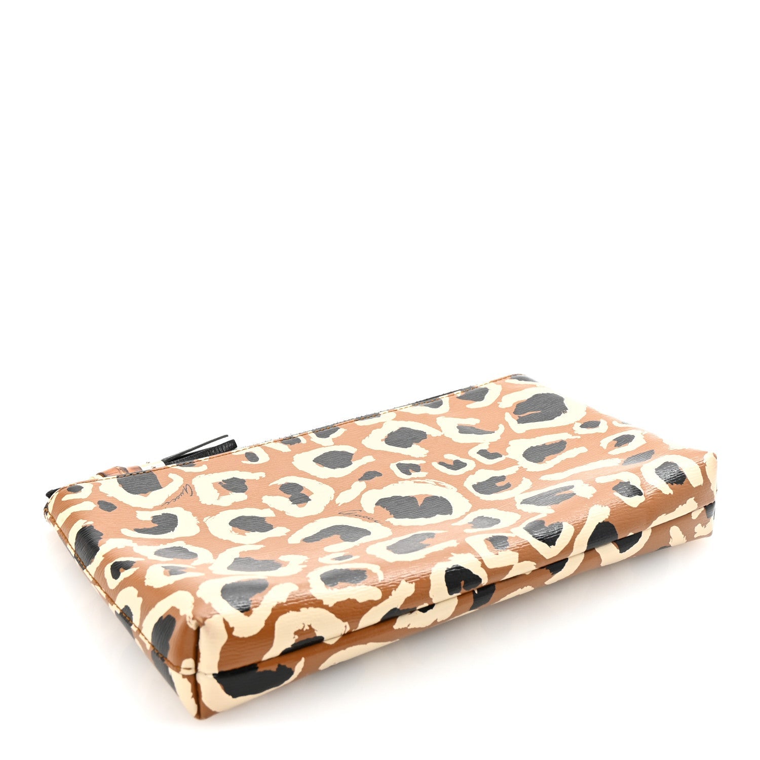 Calfskin Leopard Printed Large Pouch Tobacco