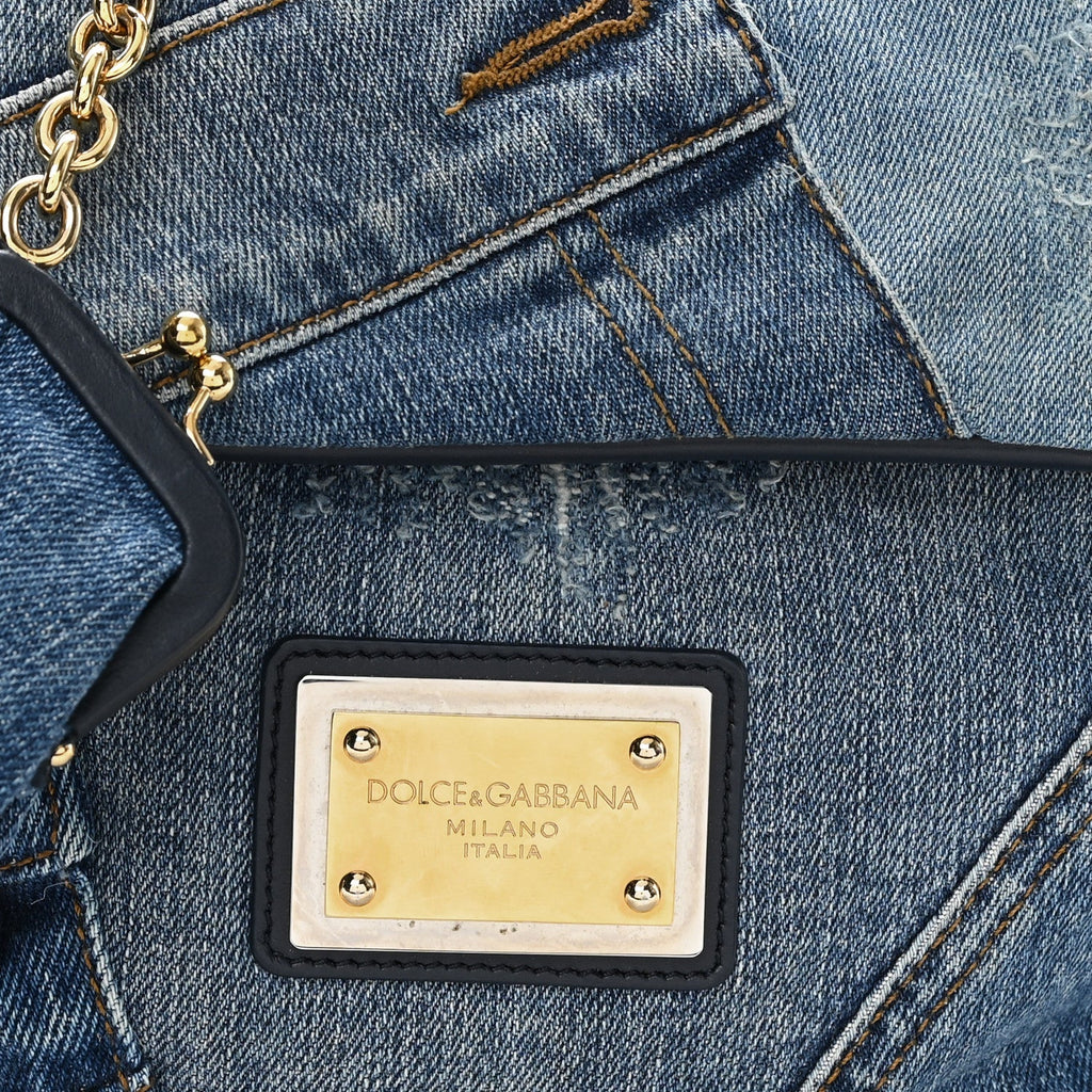 Calfskin Denim Patchwork Mini Miss Sicily Satchel Blue