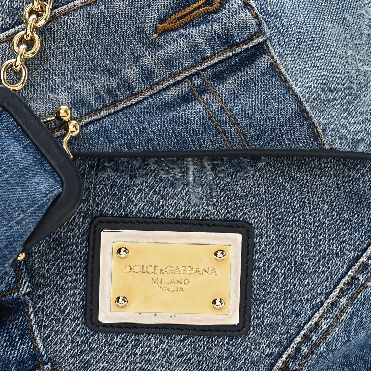 Calfskin Denim Patchwork Mini Miss Sicily Satchel Blue