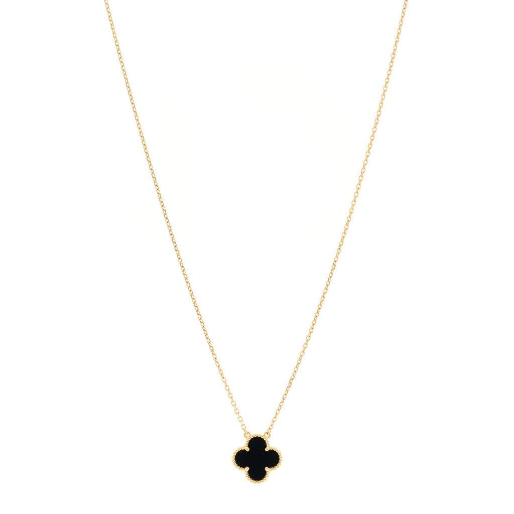 18K Yellow Gold Black Onyx Vintage Alhambra Pendant Necklace