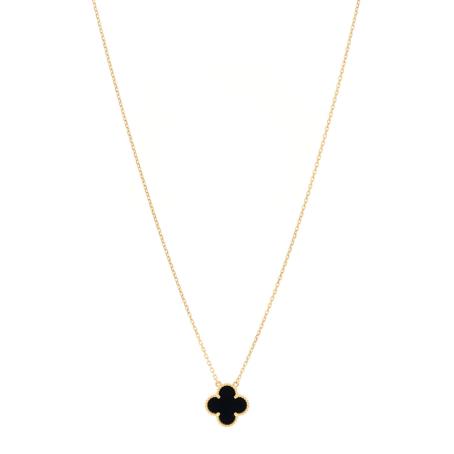 18K Yellow Gold Black Onyx Vintage Alhambra Pendant Necklace