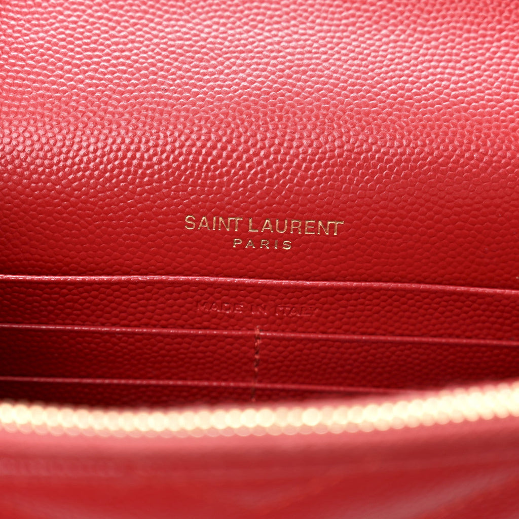 Grain De Poudre Matelasse Chevron Monogram Envelope Chain Wallet New Red