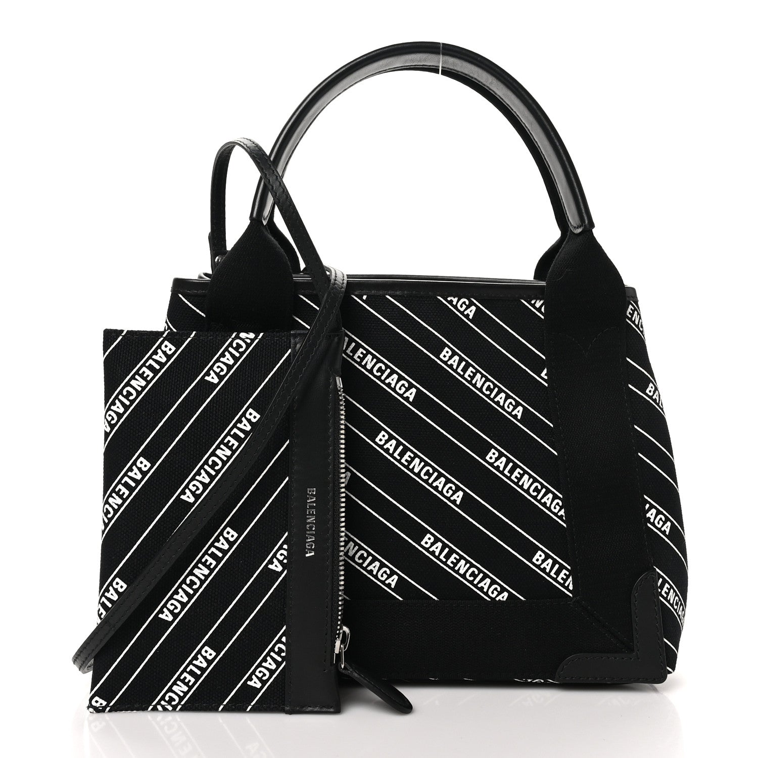 Cotton Canvas Calfskin Logo Print Navy Cabas XS Black White