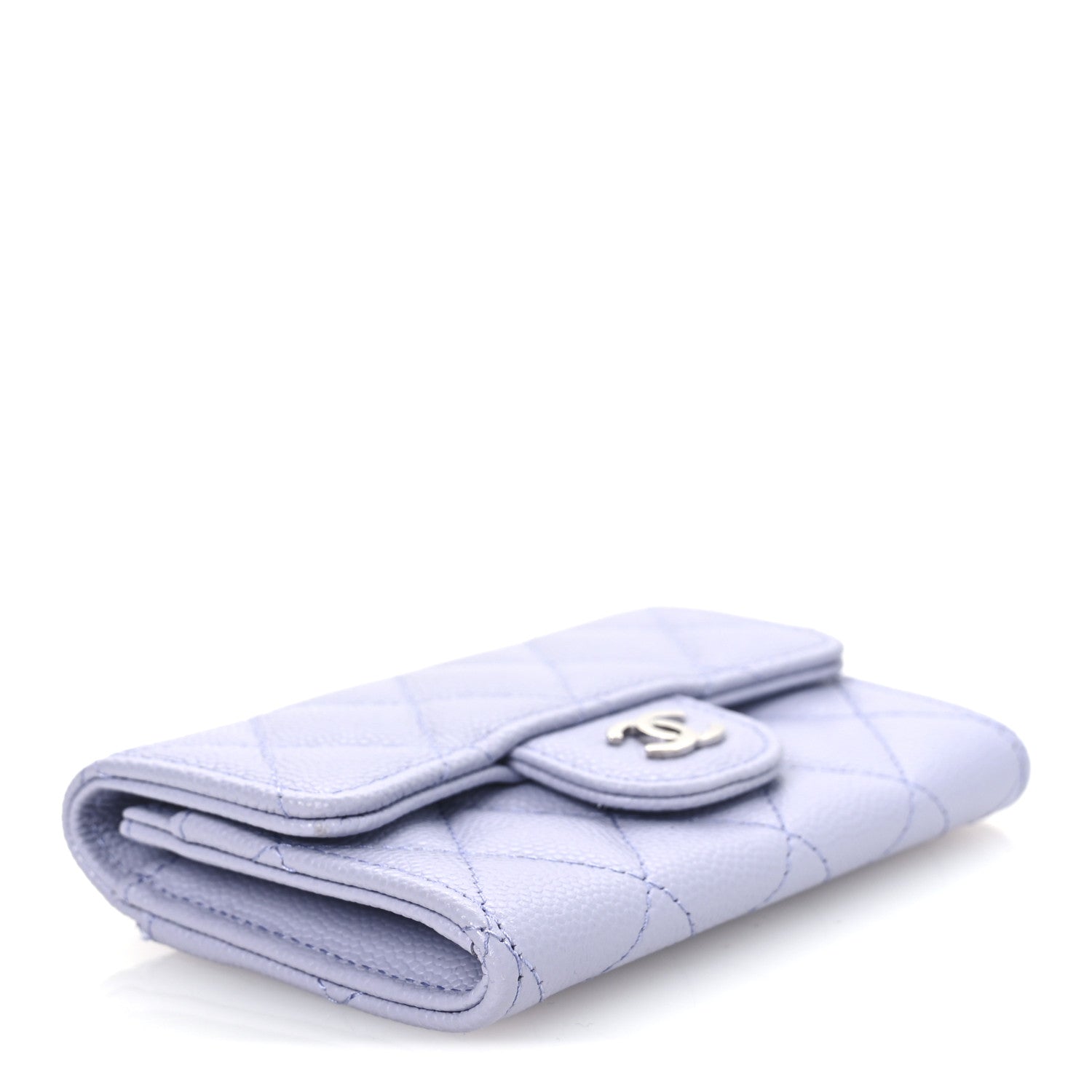 Caviar Quilted Flap Card Holder Wallet Light Purple