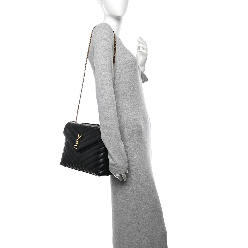 Calfskin Y Quilted Monogram Medium Loulou Chain Satchel Black