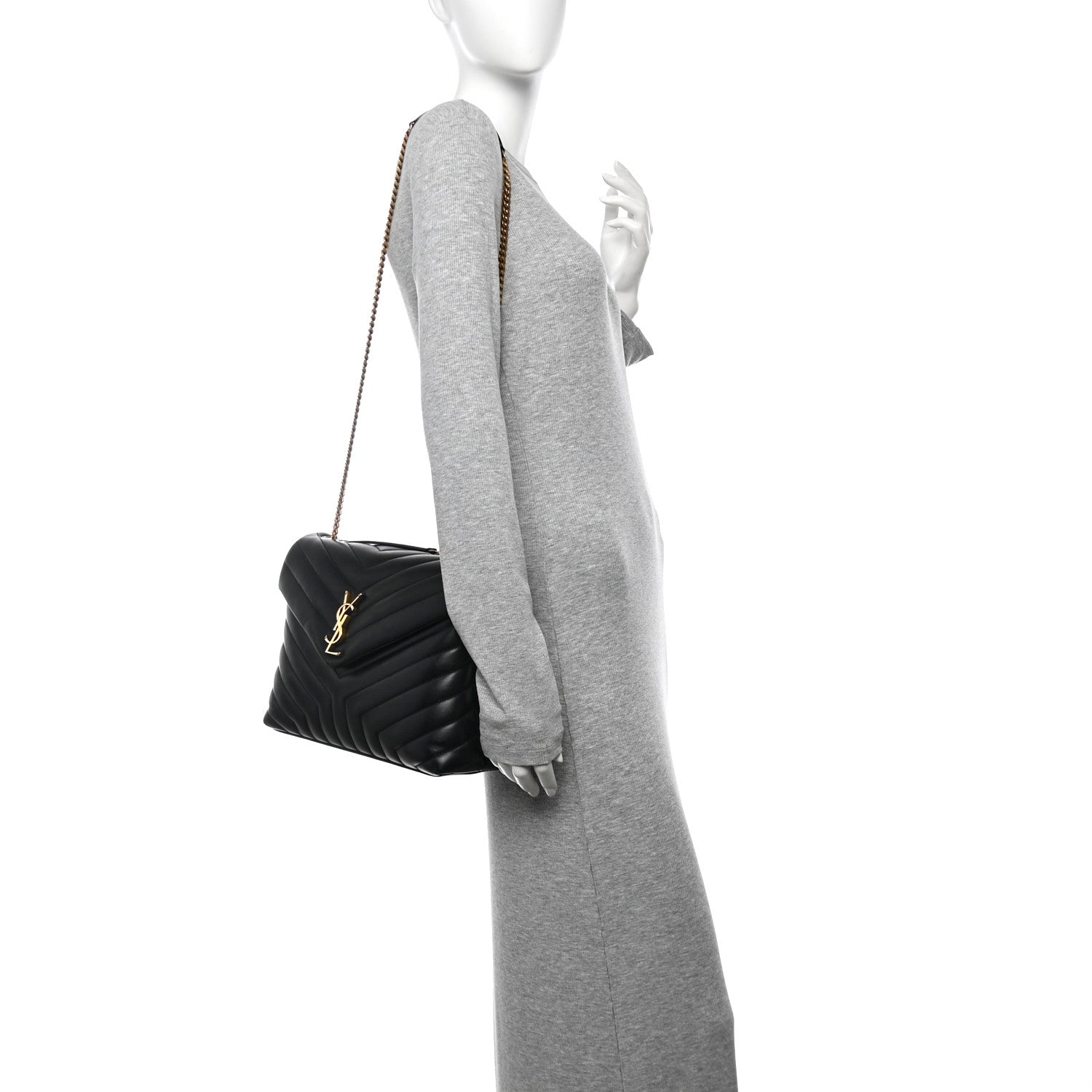 Calfskin Y Quilted Monogram Medium Loulou Chain Satchel Black