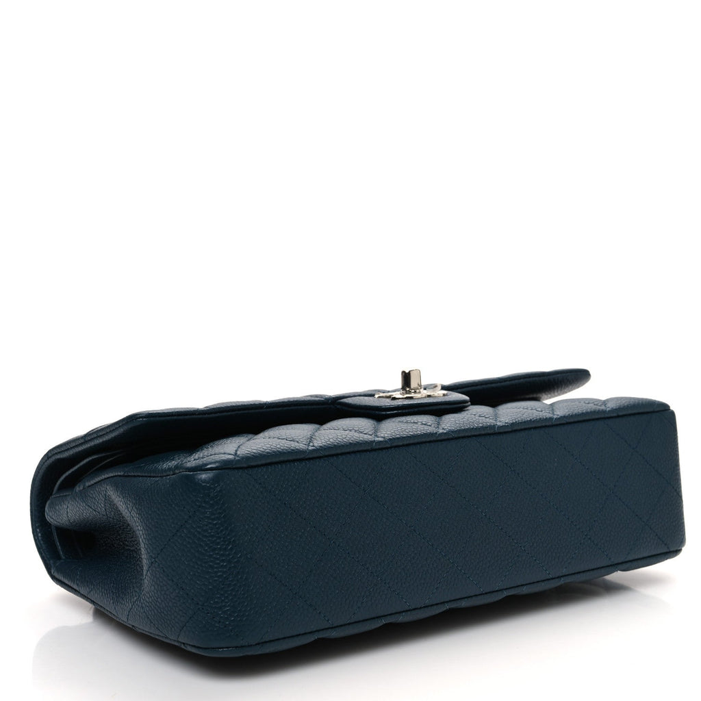 Caviar Quilted Medium Double Flap Dark Blue