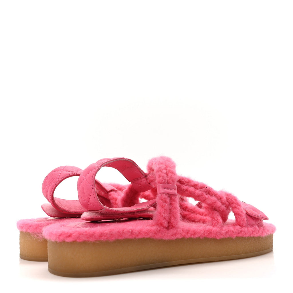 Cord Lambskin Quilted Logo Sandals 37 Pink