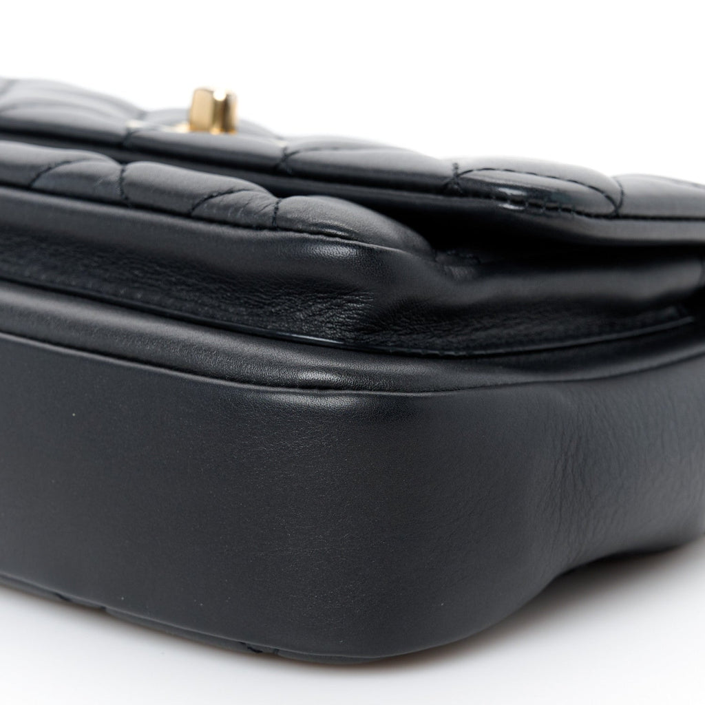 Calfskin Quilted Top Handle Flap Black