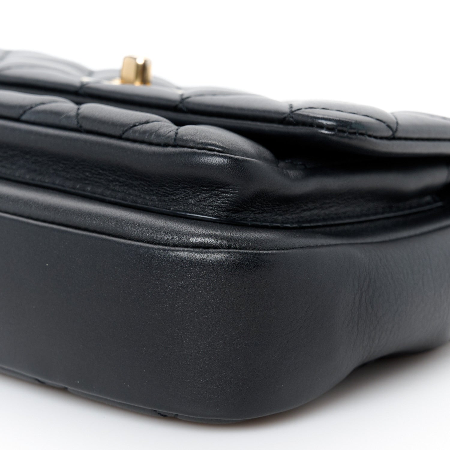 Calfskin Quilted Top Handle Flap Black