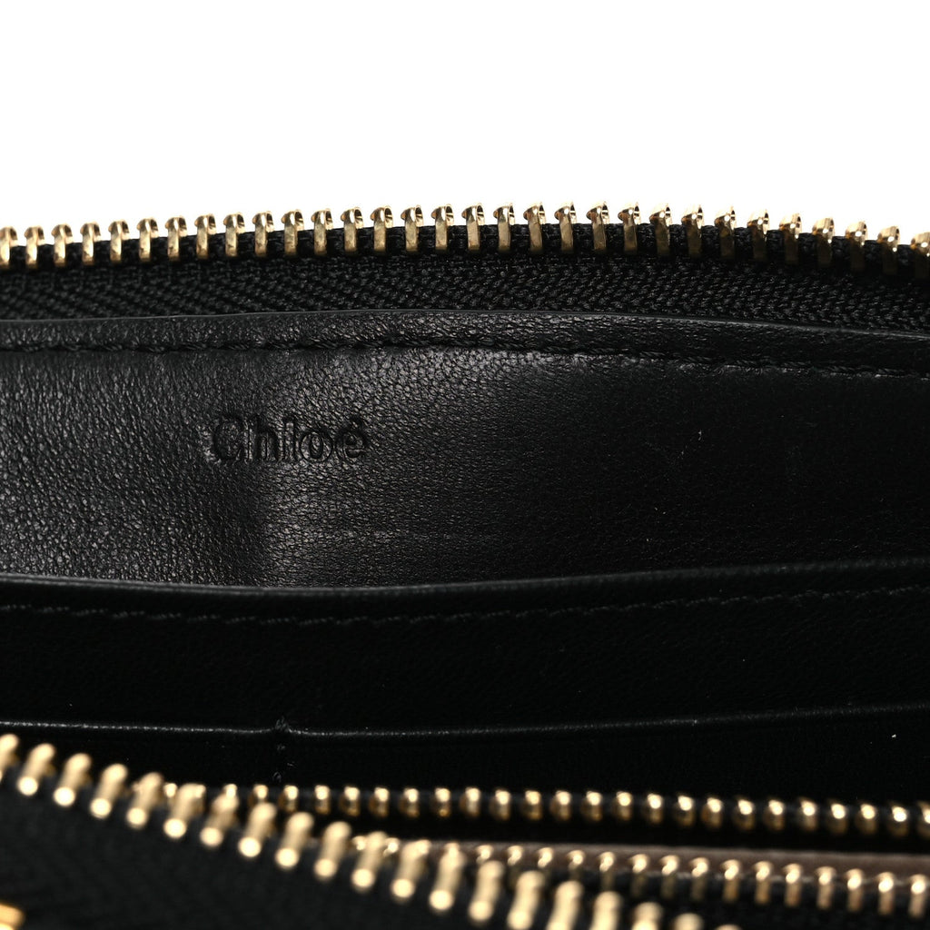 Grained Calfskin Marcie Long Zip Around Wallet Black